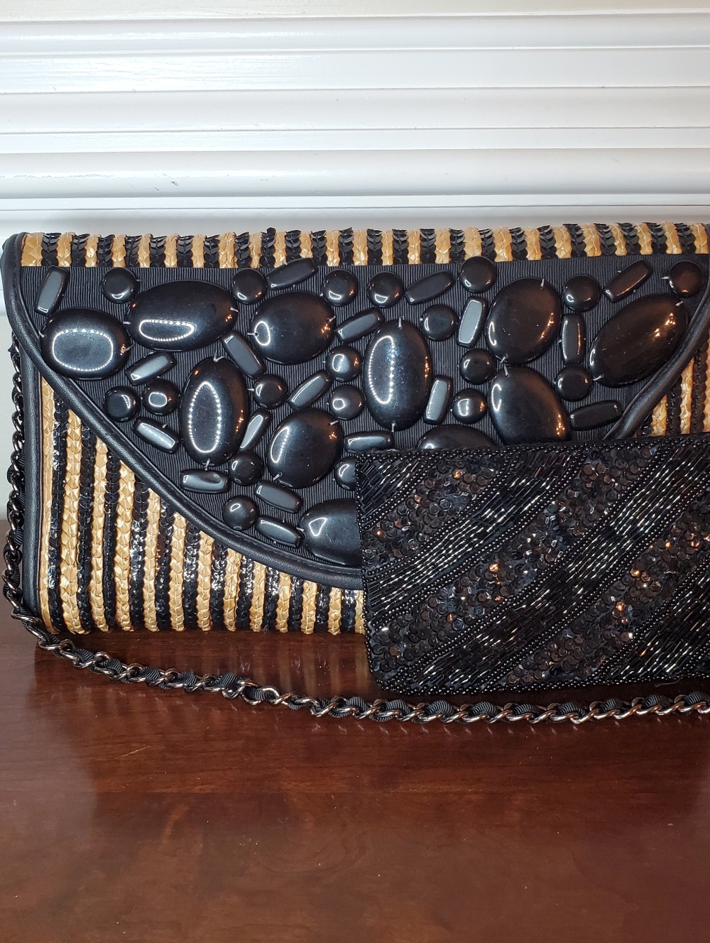Vintage Chico's Beaded Straw Sequin Evening Clutch Bag + Vintage Change Purse